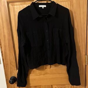 HYFVE Cotton Gauze Crop Button Down Top